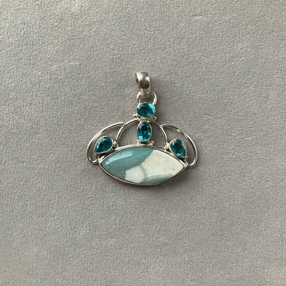 Sterling Silver Pendant W/Druzy Stone & Topaz Rhinestones - Picture 3 of 7